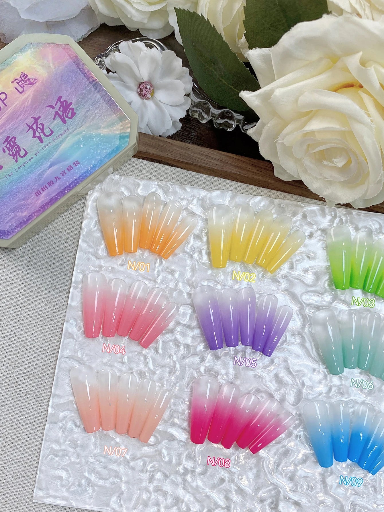 9-Color Semi-Solid Nail Art Glue Palette – Rainbow Jelly Gel for Creative Smudge & Patting Effects