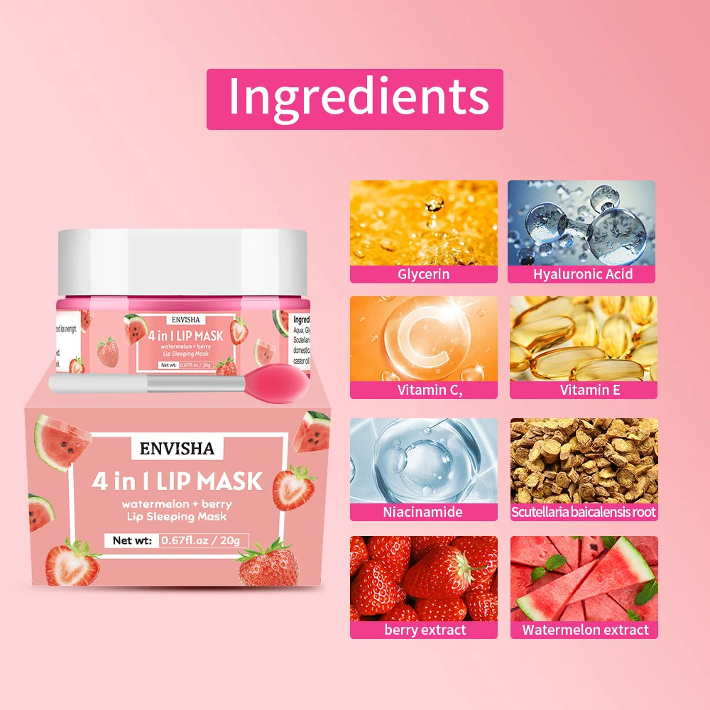 ENVISHA 4-in-1 Lip Care Set – Hydrating Lip Mask & Exfoliating Scrub for Dry, Chapped Lips