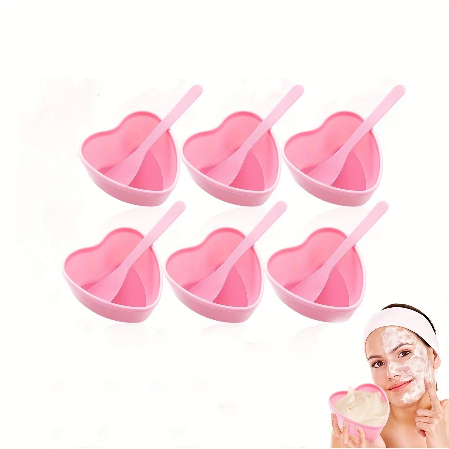 6-Piece Pink Heart-Shaped Face Mask Mixing Bowl Set – DIY Spa Tool Kit with Scraper & Spatulas for Home or Salon Use