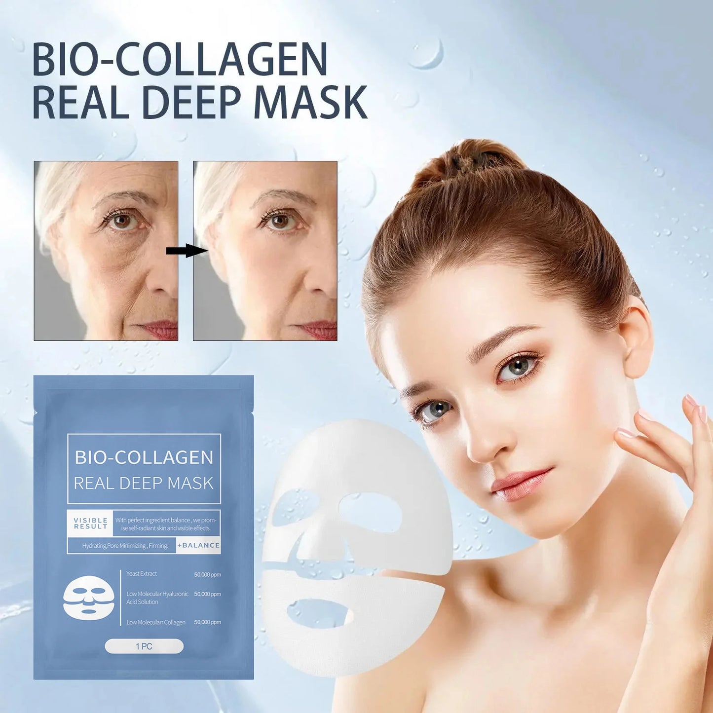Bio-Collagen Sheet Face Mask – Anti-Aging, Firming & Brightening | 1/3/5/10PCS | Korean Skincare