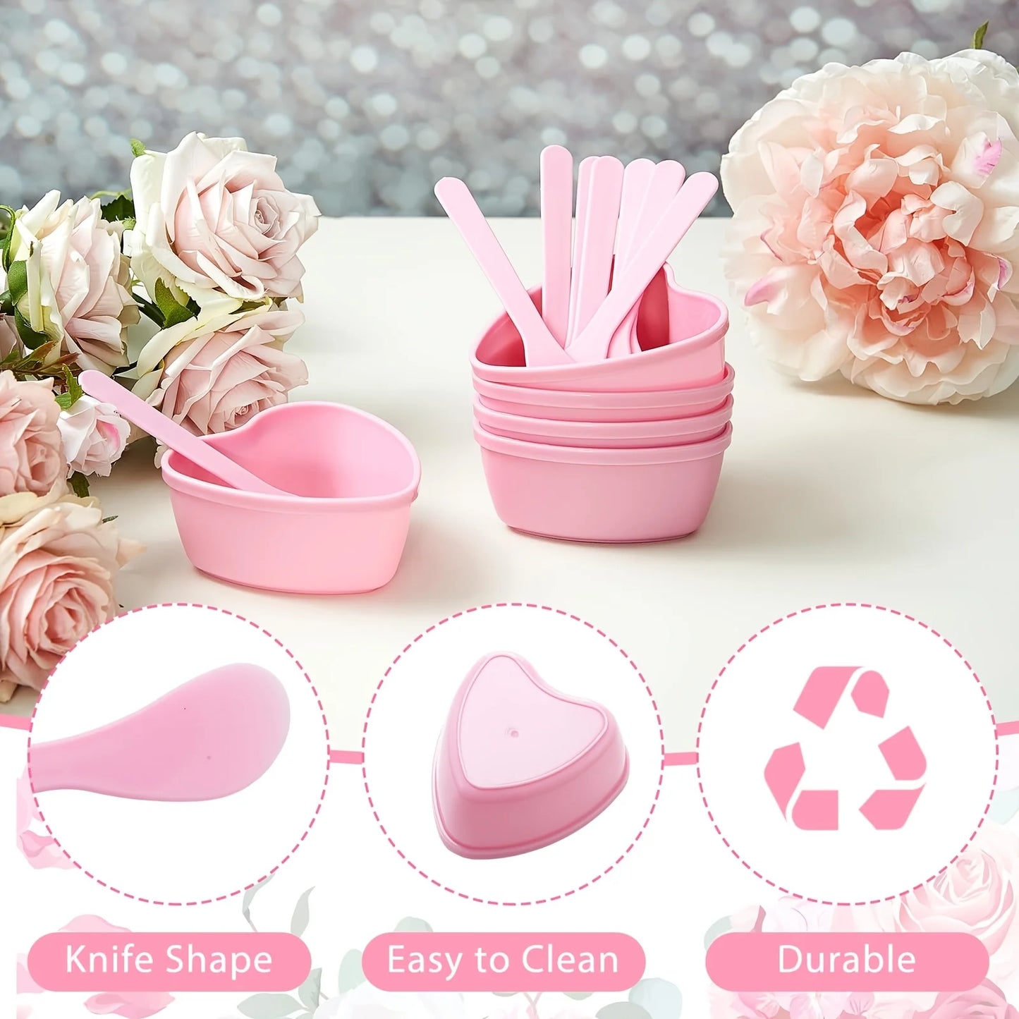 6-Piece Pink Heart-Shaped Face Mask Mixing Bowl Set – DIY Spa Tool Kit with Scraper & Spatulas for Home or Salon Use