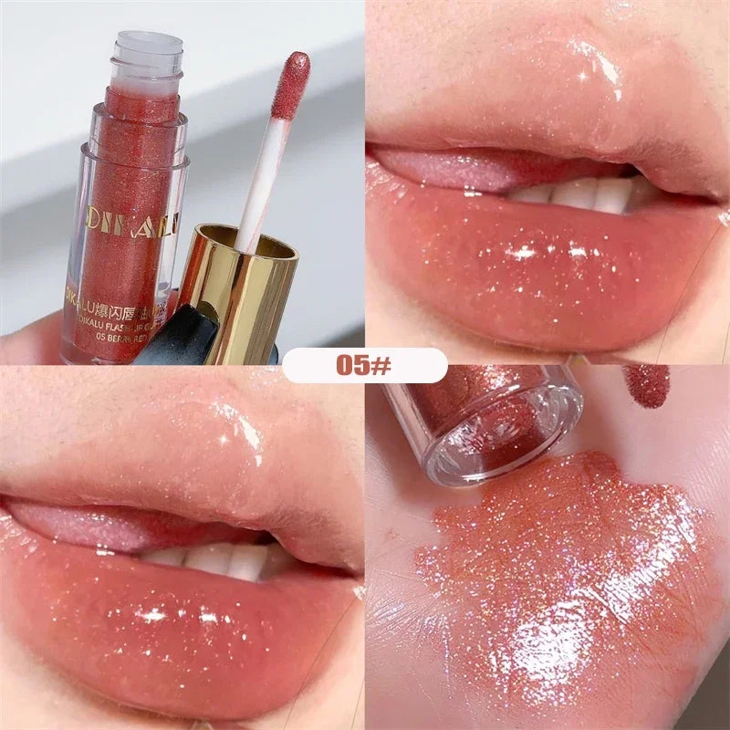 Diamond Glitter Liquid Lip Gloss – Shimmering Mirror Shine, Moisturizing Lip Oil, Plumping Clear Tint (10 Colors)