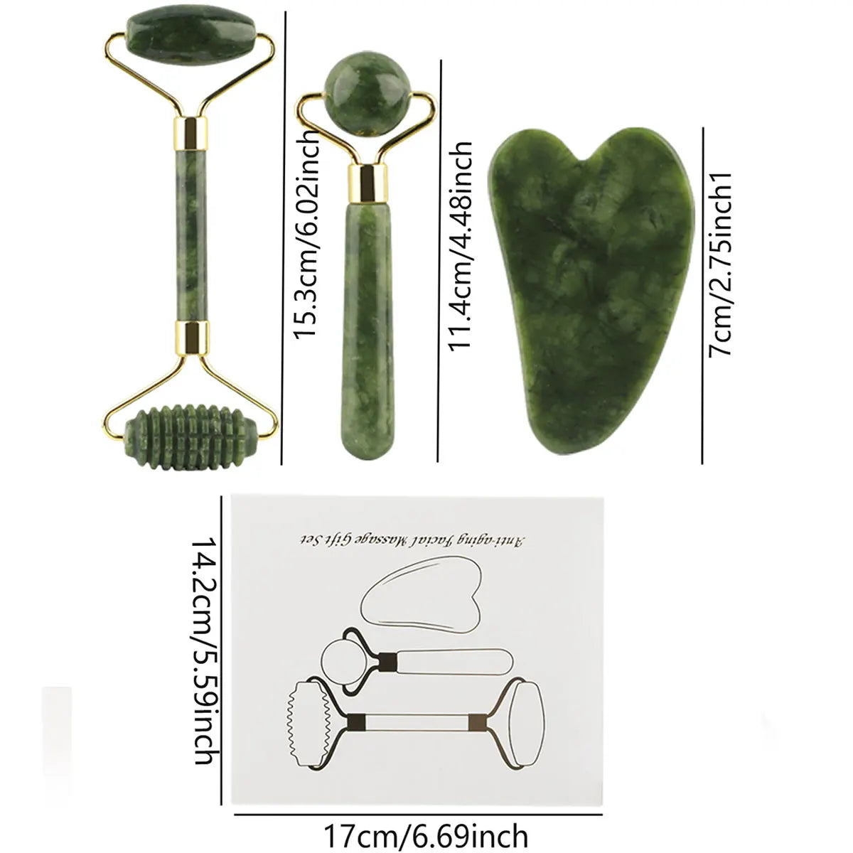 Kit 3-en-1 Jade Roller & Gua Sha – Soin Visage Complet