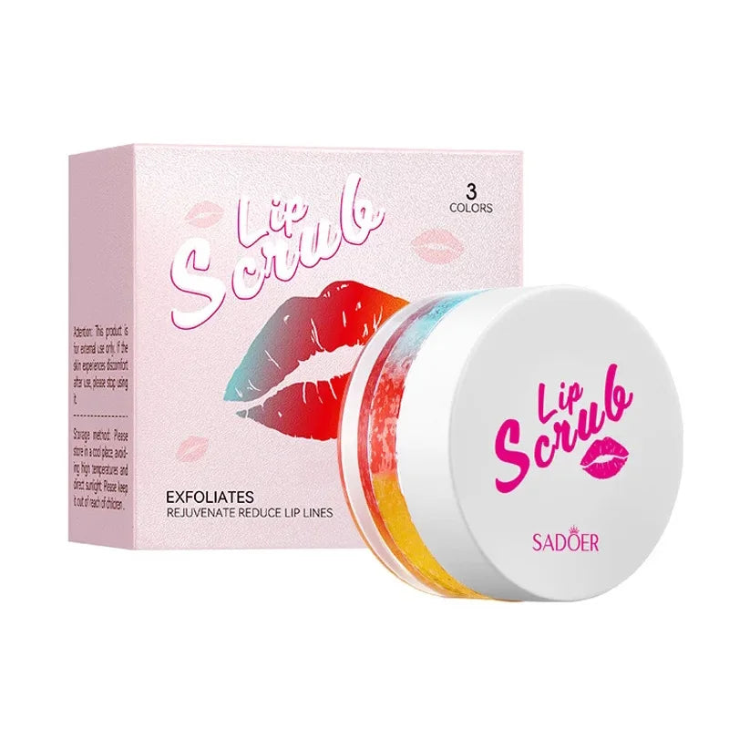SADOER Rainbow Lip Scrub – 3-Color Exfoliating & Hydrating Lip Balm for Smooth, Plump Lips