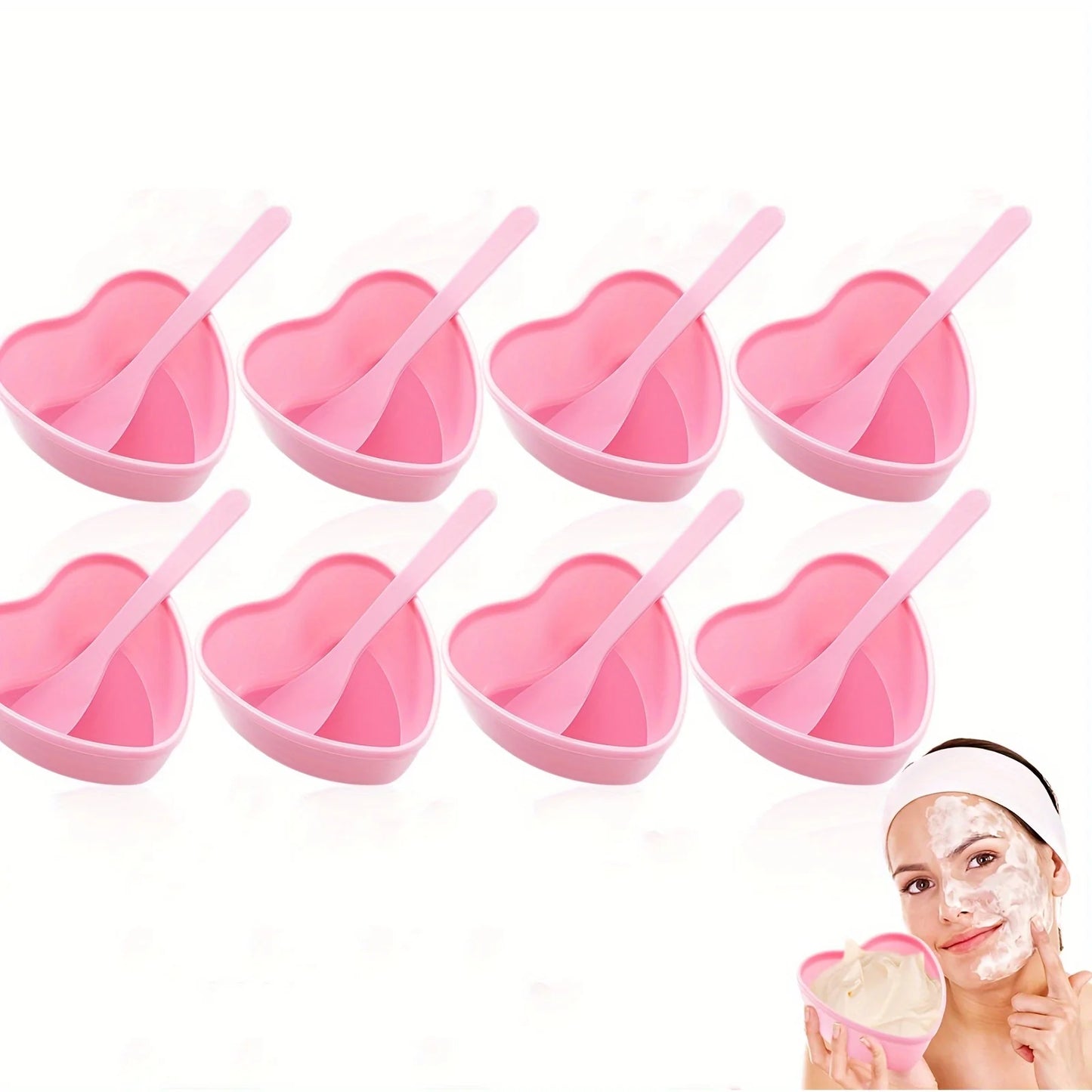 6-Piece Pink Heart-Shaped Face Mask Mixing Bowl Set – DIY Spa Tool Kit with Scraper & Spatulas for Home or Salon Use