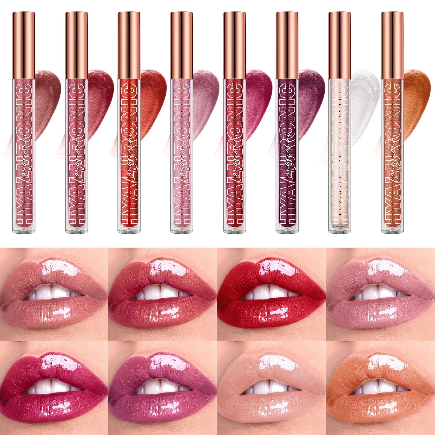 Hyaluronic Lip Gloss – 8-Color Shiny Lip Tint | Moisturizing, Long-Lasting, Non-Sticky Formula