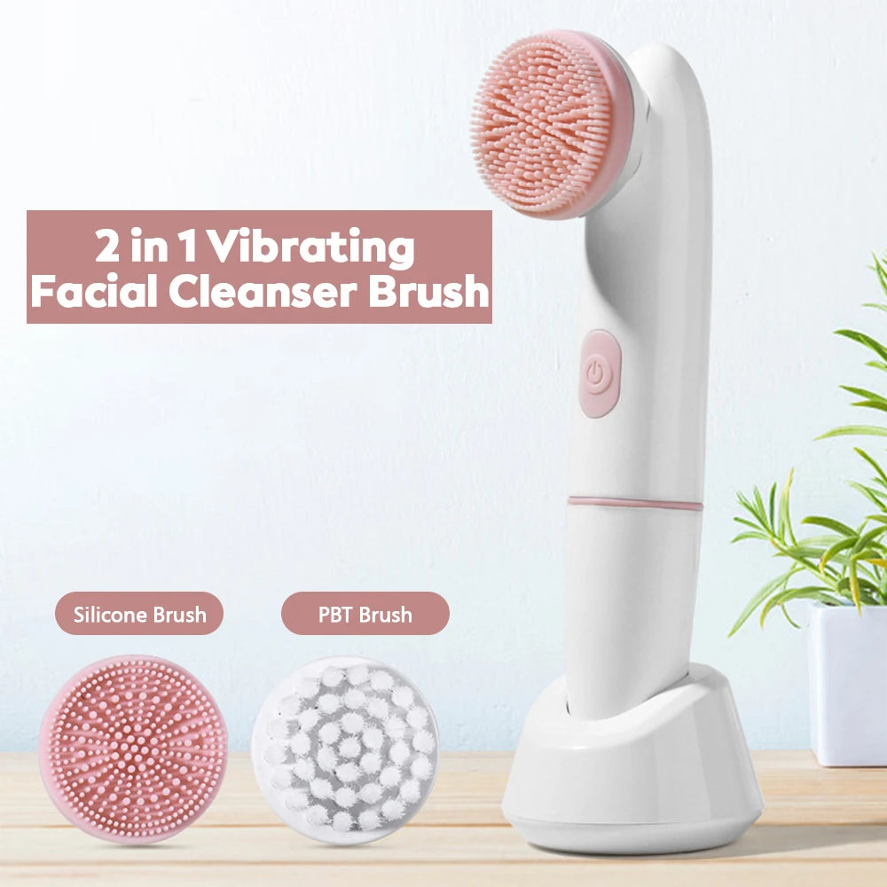 2-in-1 Sonic Facial Cleansing Brush – Waterproof, Deep Pore Cleaner with Adjustable Speeds