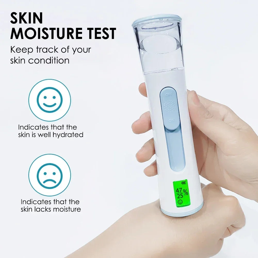 Nano Mist Sprayer with Skin Moisture Tester – 30ml Portable Face Steamer for Deep Hydration & Glow