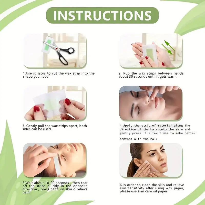 Facial Wax Strips – Aloe Hair Removal Kit for Face & Body (24, 48, 72 pcs)