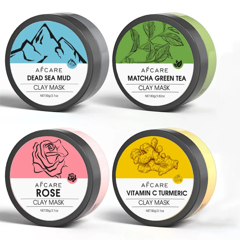 AFCare™ Natural Clay Mask Set – Deep Cleansing & Pore Refining Facial Skincare (4 x 80g)