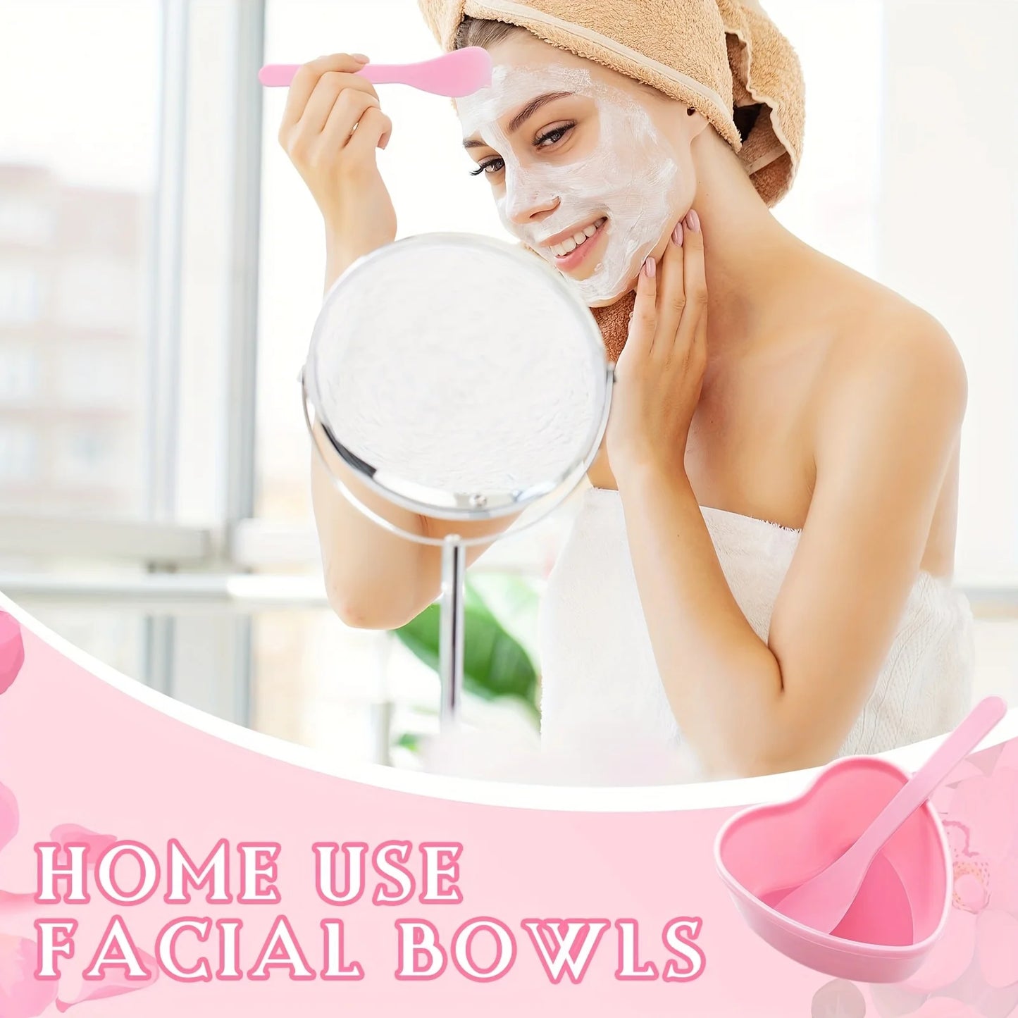 6-Piece Pink Heart-Shaped Face Mask Mixing Bowl Set – DIY Spa Tool Kit with Scraper & Spatulas for Home or Salon Use