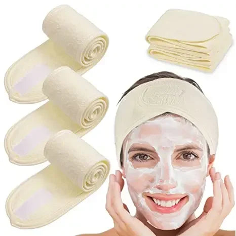 3PCS Adjustable SPA Facial Headbands – Soft Toweling Hair Bands for Face Washing & Makeup