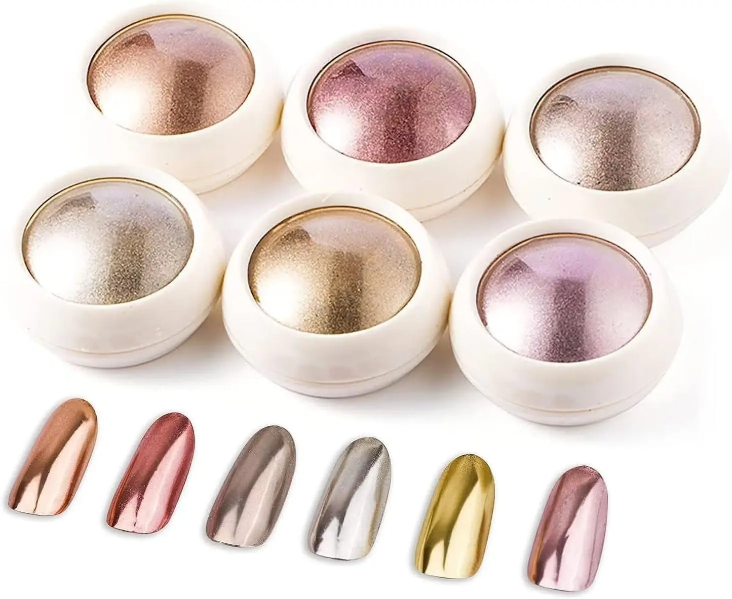Metallic Chrome Mirror Nail Powder – Gold, Rose Gold, Champagne (1–6 Jars, 20+ Options) | DIY UV Gel Polish Nail Dust