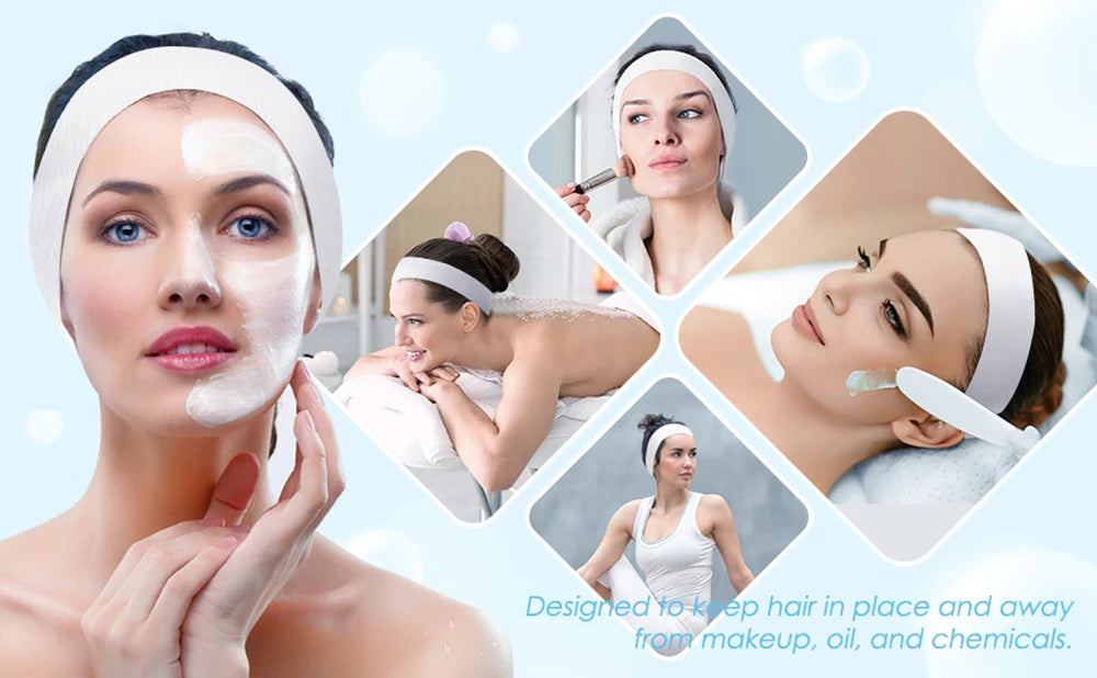 100pcs Disposable Spa Facial Headbands – Soft Stretch Non-Woven with Velcro Closure for Skincare & Spa Treatments