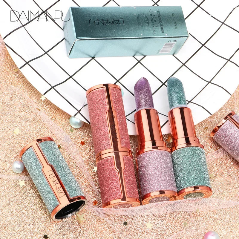 Color-Changing Glitter Lipstick – Temperature Reactive, Long-Lasting & Waterproof Lip Tint (3 Shades)